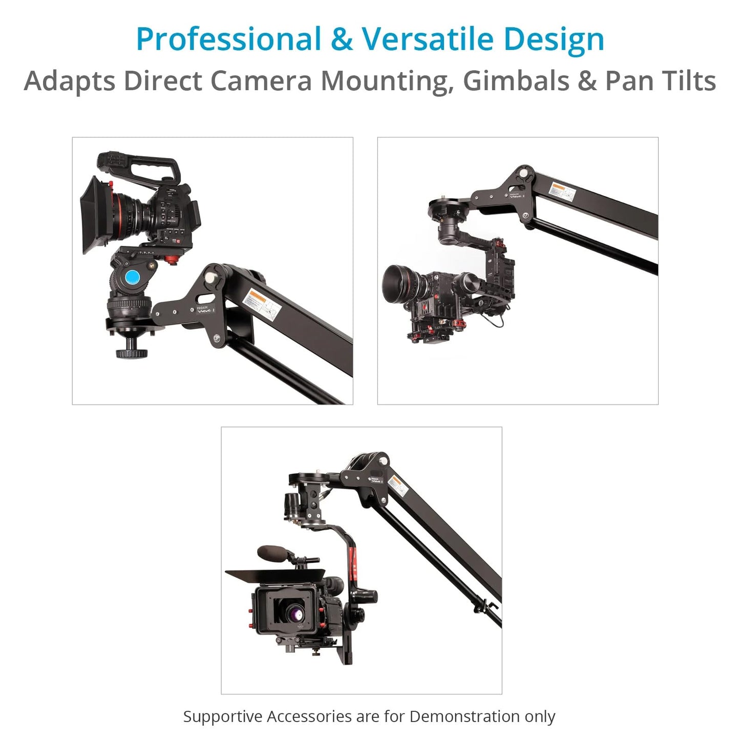 Proaim 7' Wave-2 Jib Crane for Camera, Gimbals & Pan Tilt Heads. for 75mm/100mm Fluid Heads. Payload up to 25kg / 55lb. Telescopic Design. 360° Panning Range (P-WV-2)