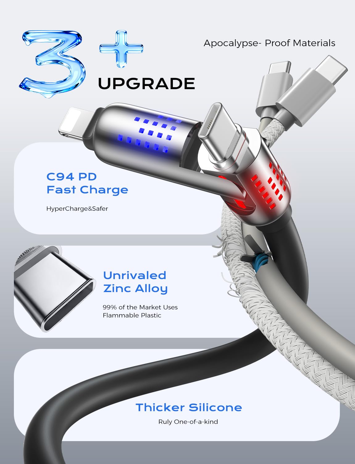 240W 4 1 6.6FT 2 MAGIC JOHN in Charging Cable, USB C to Lightning Cable [MFi Certified], Multi Chargers for All