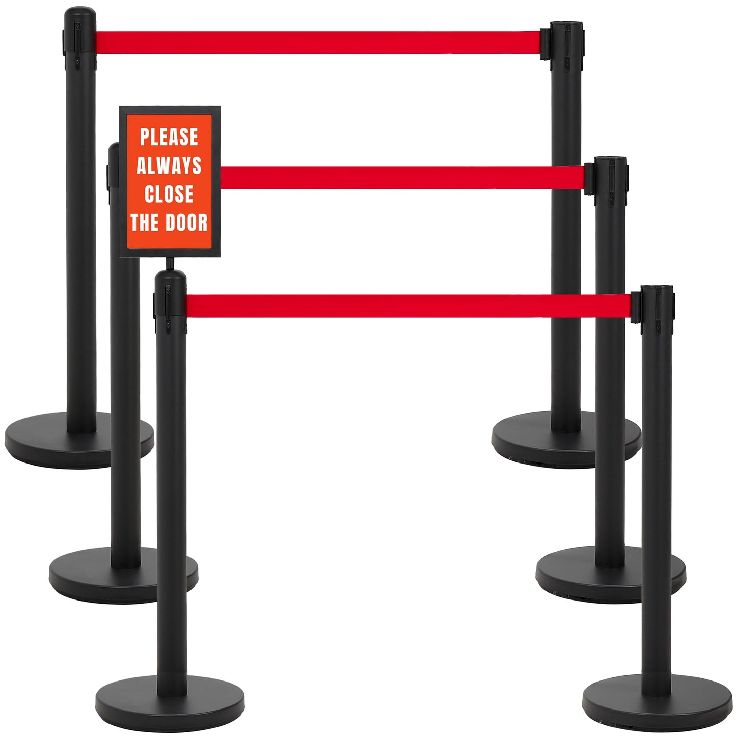 INMOZATA 6 Pack Retractable Belt Stanchions, Black Crowd Control Posts with 6.6FT Belts, Sign Holders, Heavy-Duty Steel Base – Ideal for Events, Auto Shows, Public Venues, Exhibitions (Black, 6.6FT)