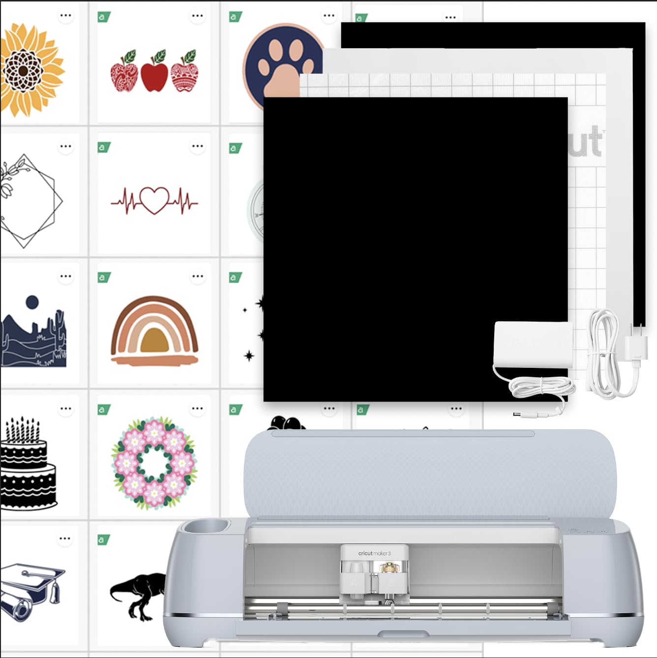 Cricut Maker 3 & Digital Content Library Bundle - Includes 30 Images in Design Space App - Smart Cutting Machine, 2X Faster & 10X Cutting Force, Cuts 300+ Materials, Blue, Leather,Vinyl