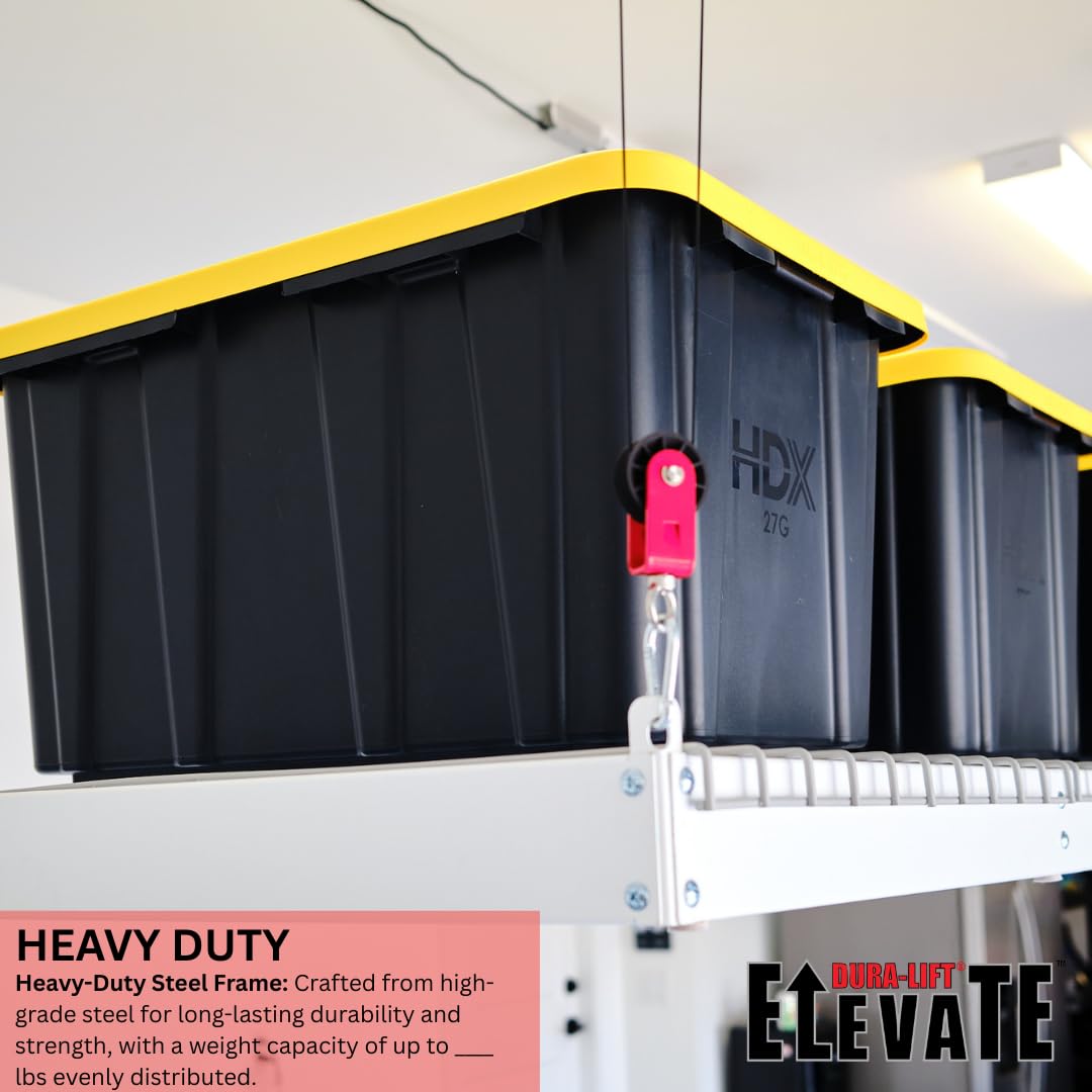 DURA-LIFT Elevate 4x6 Motorized Overhead Storage Lift for Garage Ceiling, Electric Storage Rack with Bluetooth App Control