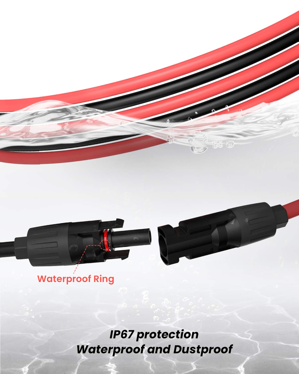 BougeRV 100Feet 10AWG Solar Extension Cable with Female and Male Connector with Extra Pair of Connectors Solar Panel Adaptor Kit Tool (100FT Red + 100FT Black)