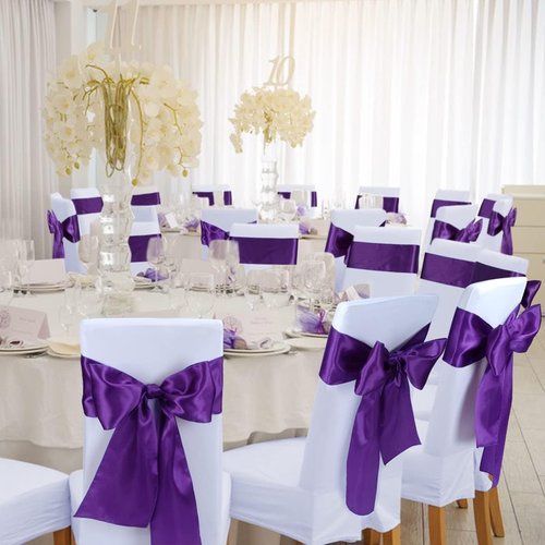 Babenest Satin Chair Sashes - 30 Pcs Upgraded Chair Ribbons & Bows for Weddings & Events | Purple