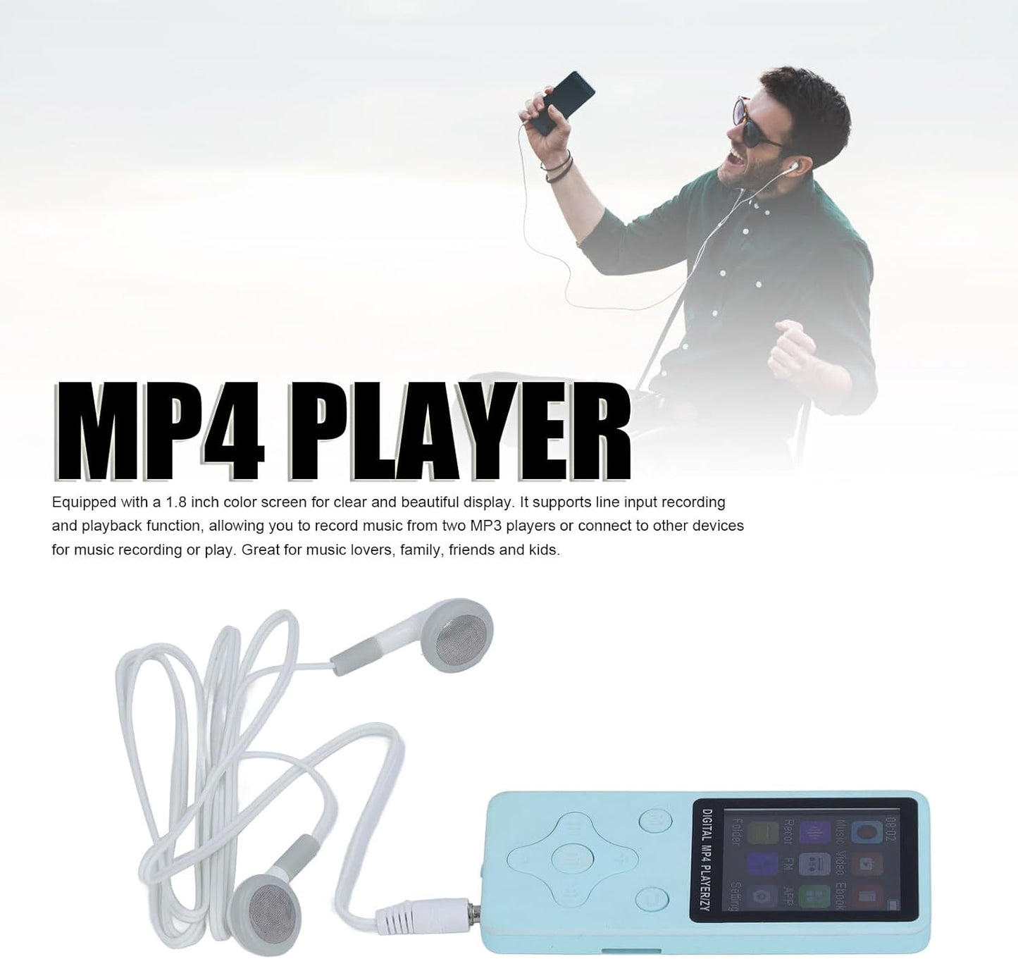 Zopsc 64GB MP3 MP3 64GB 1.8 Inch Player, HiFi Lossless Sound Portable Player with Memory, LCD Screen Bluetooth Music