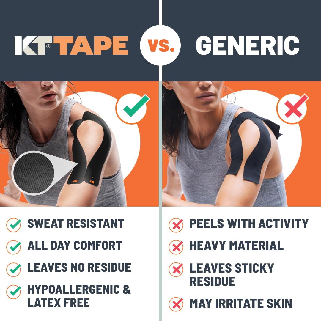 KT Tape, Original Cotton, Elastic Kinesiology Tape, Everyday Muscle and Joint Support, Daily Pain Relief, 20 Count, 10” Precut Strips, Black
