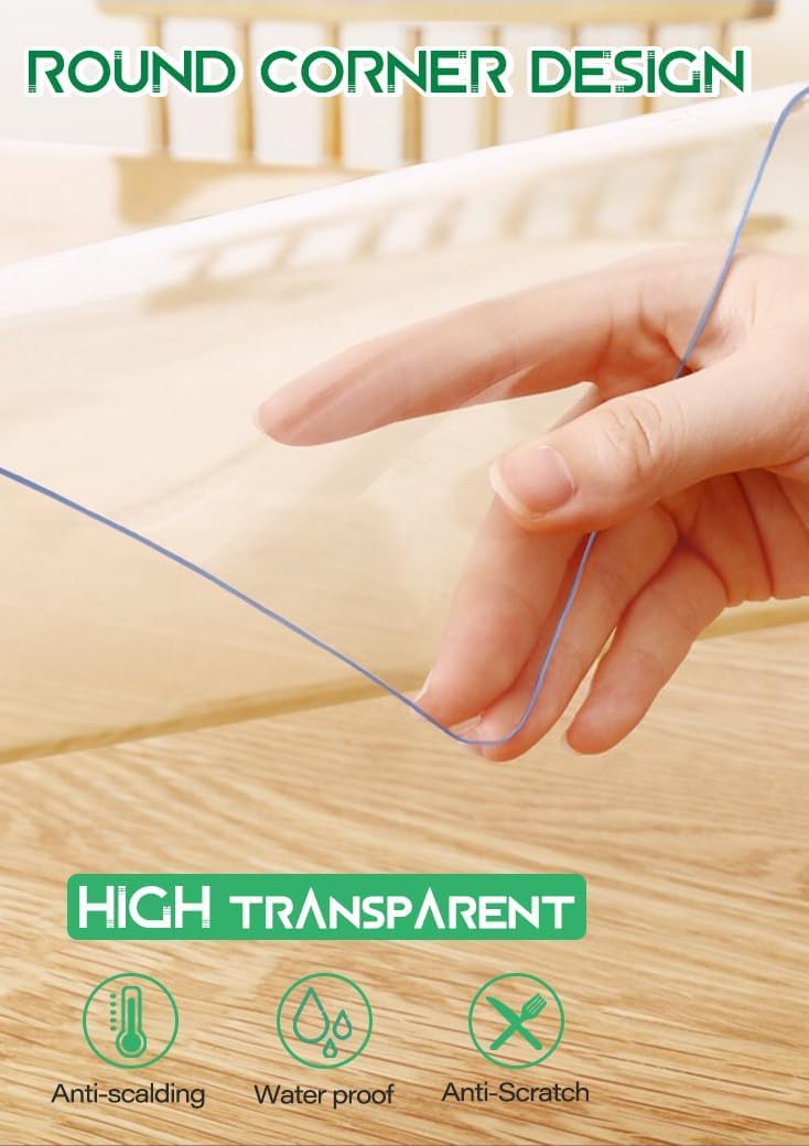 WingCanto 32x84 Inch Multi-Size Clear Tablecloth Protector Plastic Tablecloth Cover Waterproof Vinyl Dining Table Cover PVC Table Protector for Rectangle Wooden Furniture Desk Pad Mat