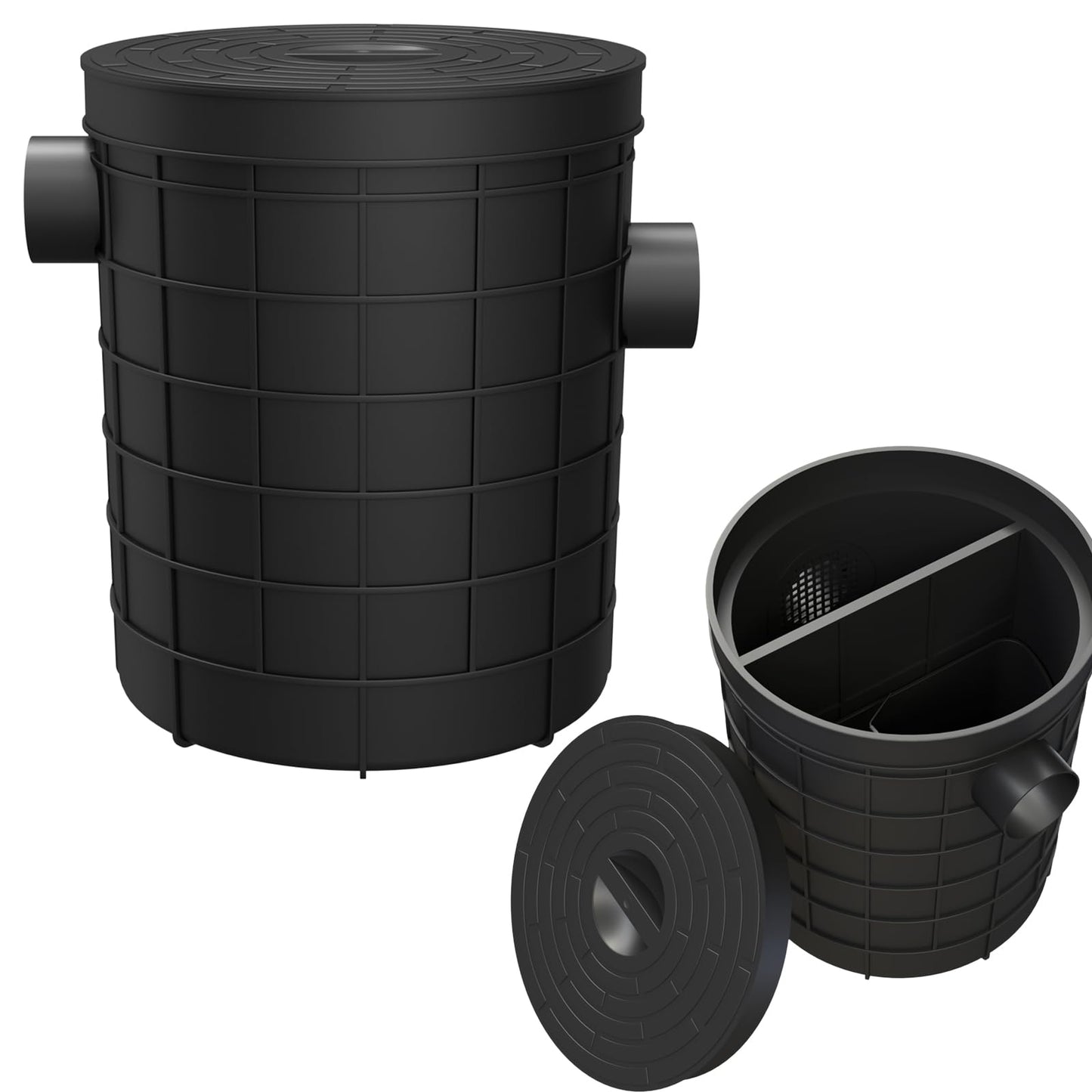 Grease Trap Commercial, Lightweight PE Plastic Grease Interceptor Trap Side Inlet Waste Oil Water Separator for Kitchen Sink Restaurant Wastewater Easy Install (Round-450-75-110)