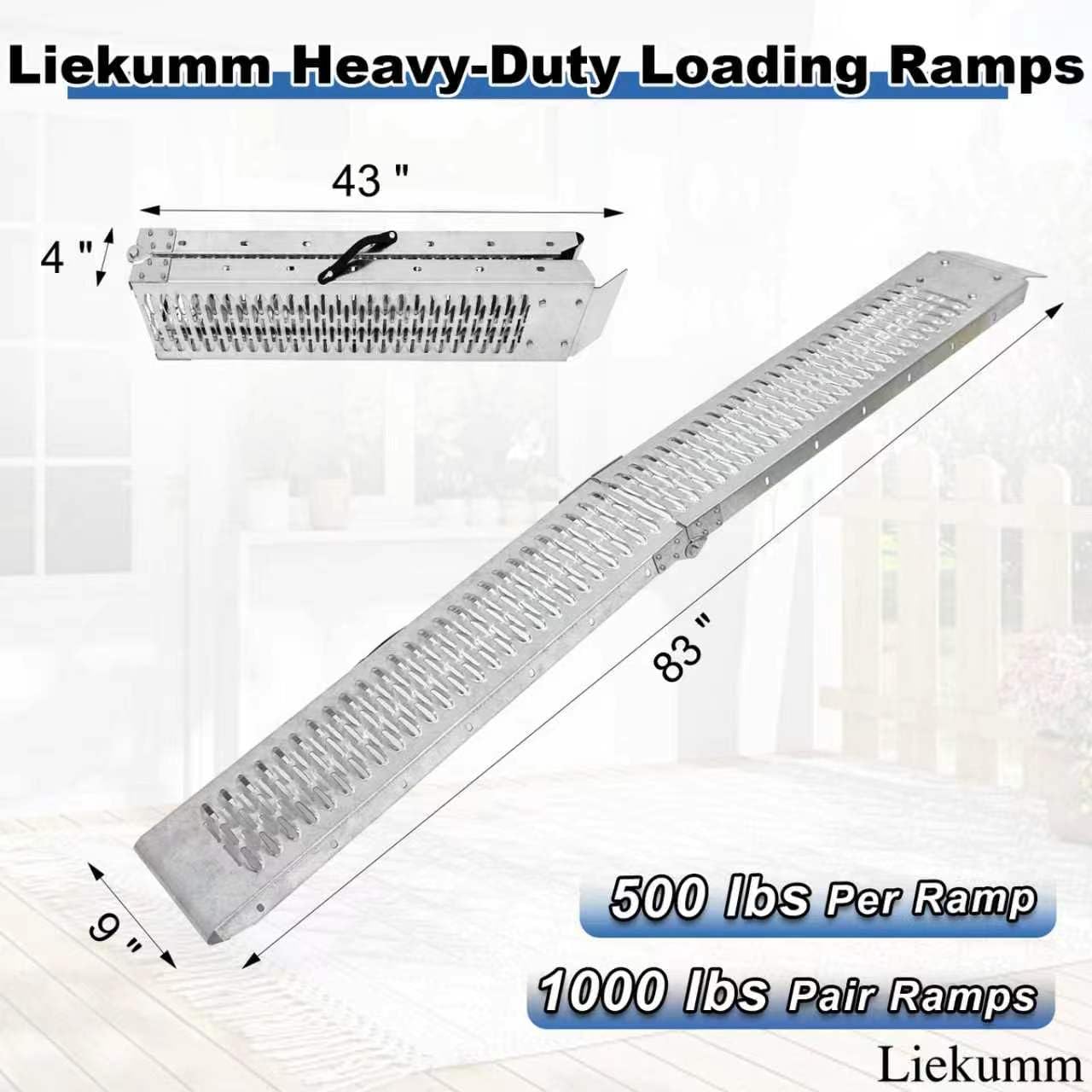 LIEKUMM 83" ATV Ramps 2-Pack, 1000 lbs Capacity Folding Loading Ramps 500 lbs Each, Heavy Duty Truck Ramps for Pickup Trucks, Trailer, Lawn Mower