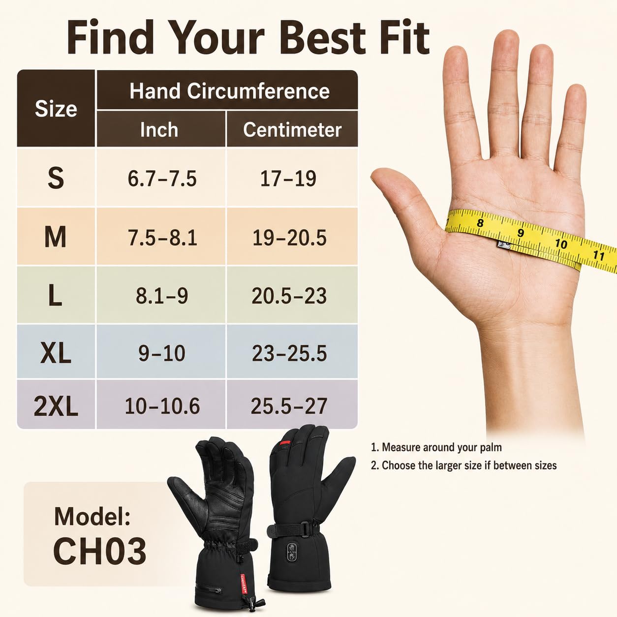 CUEHEAT Heated Gloves, Palm & Back Double Heating, Winter Outdoor Windproof Warm Thick Gloves, Battery-Powered Hand Warmer (CH03, Large)