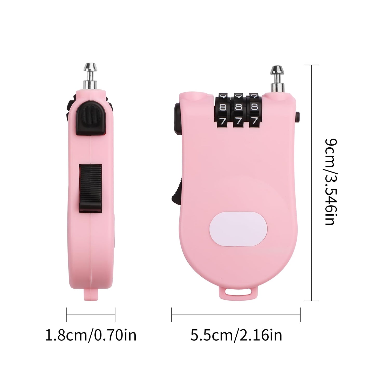 YAODHAOD Combination Cable Lock, Retractable Steel Cable Luggage Lock with 39inch Retractable Steel Cable 3 Digit Combination Lock Travel Bike Helmet Snowboard Lock（Pink）