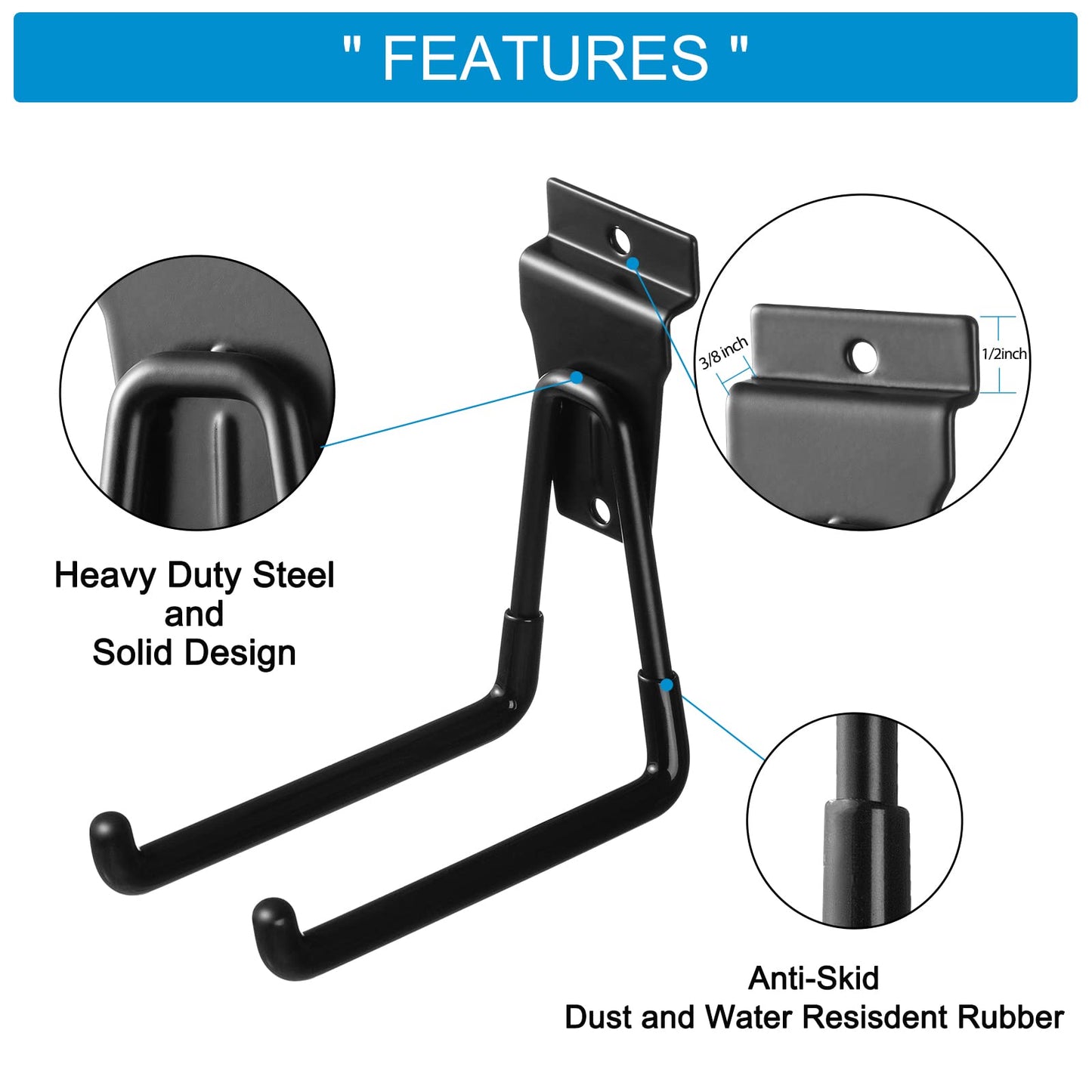 PYBTOOL 4 Inch Slatwall Hooks - Heavy Duty Slatwall Accessories for Garage, Black (10 Pack)