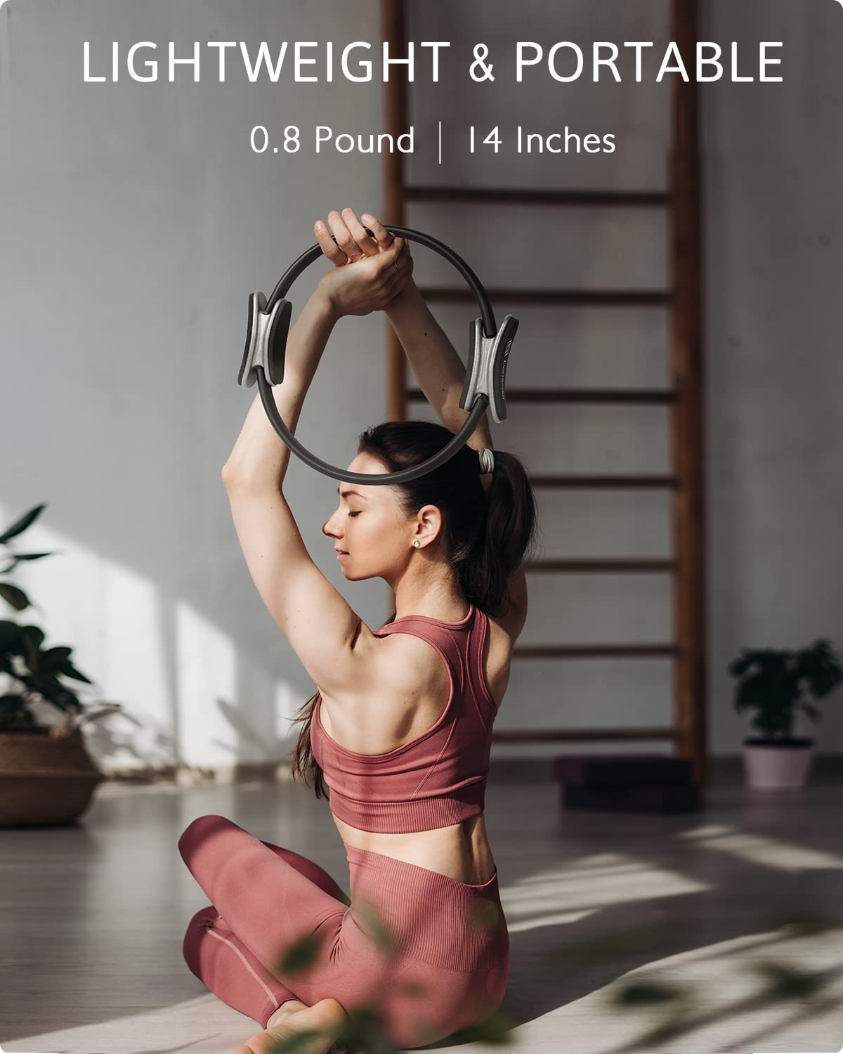 LIONSCOOL Pilates Ring Set (Black) - 14" Anti-Deformation Magic Circle with Padded Handles, 9" Mini Ball, Elastic Latex Resistance Bands, Guide & Bag