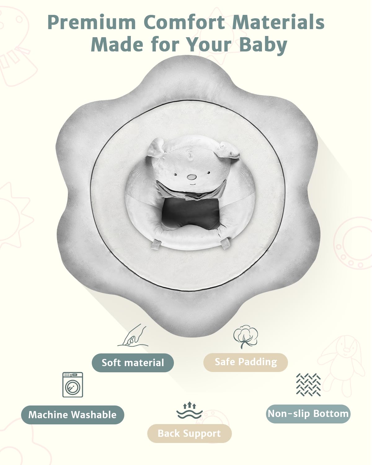 3-in-1 Baby Play Mat, Baby Seats for Infants for Sitting Up, Tummy Time Mat with 5 Detachable Toys, Baby Activity Gym & Playmats for Babies 0-6 6-12 Months, Newborn Baby Shower Gifts