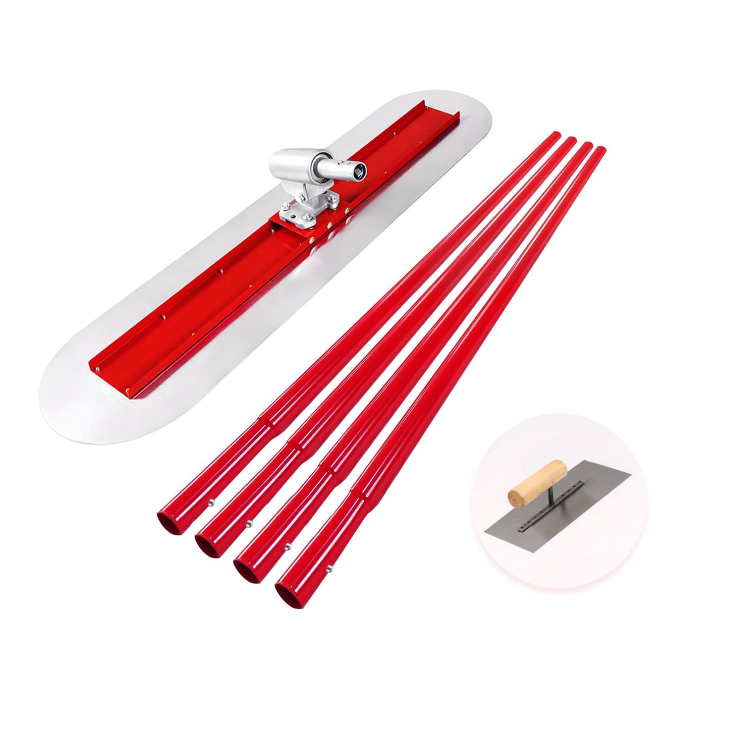 Bull Float Concrete Bull Float Tool Kit 48"x12" Fresno Round End Stainless Steel Board Kit Tool Cement Trowel Tools Float Bracket Concrete Finishing Tools With 48" Aluminum Alloy Handle x4 VOYAR