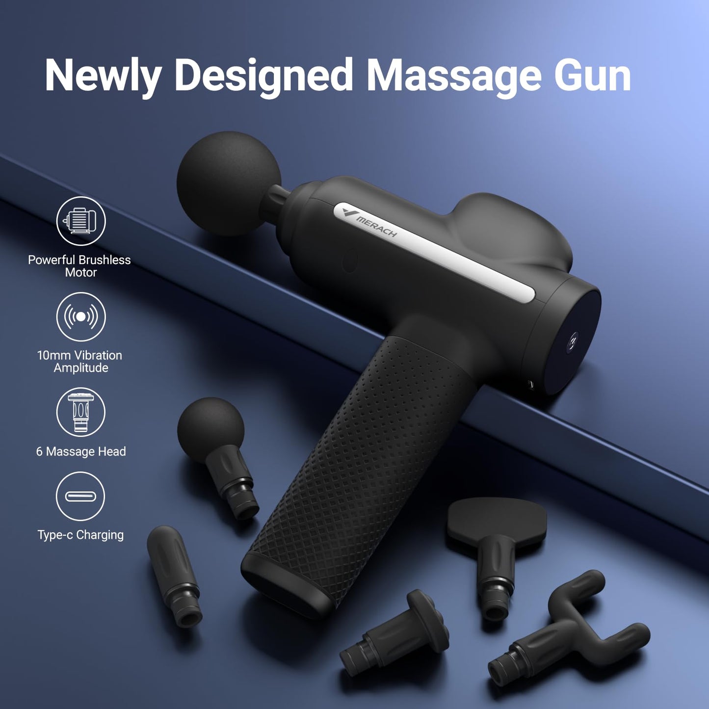 MERACH Massage Gun Deep Tissues, Percussion Massager Tools with 6 Massage Heads, Portable Hand Held Muscle Massagers for Pain Relief Deep Tissue, for Men and Women