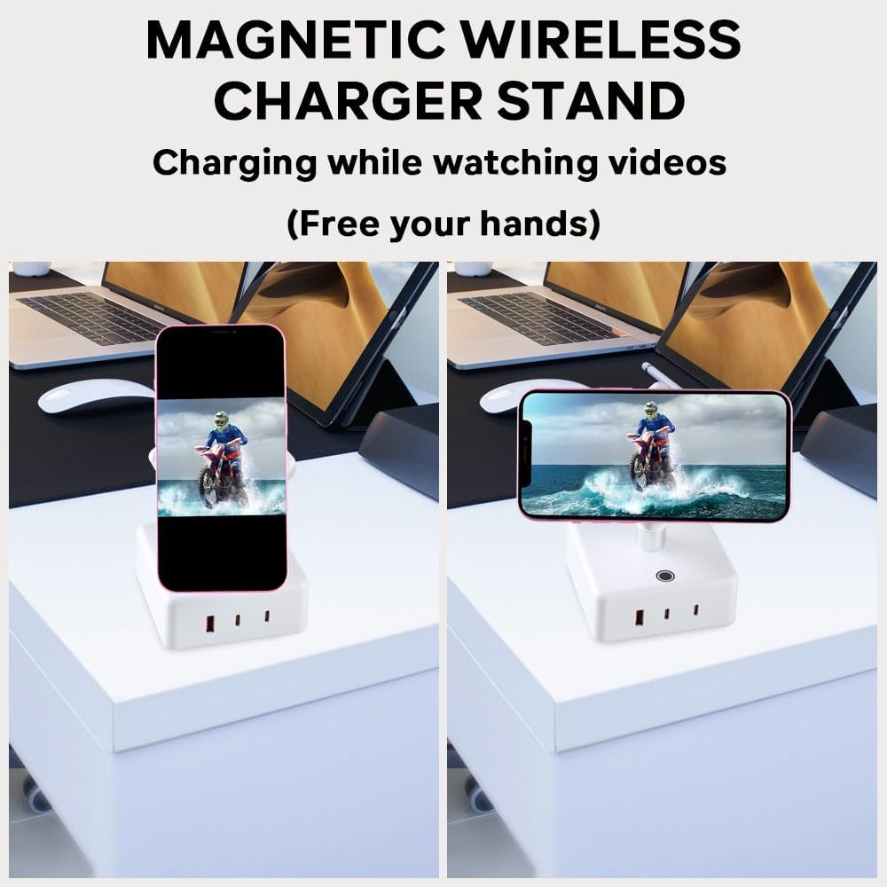 MRCSMAR 15W 180 45W Power Strips Tower Wireless Charging Station Rotatable Cube Design with Fast Charger USB Ports