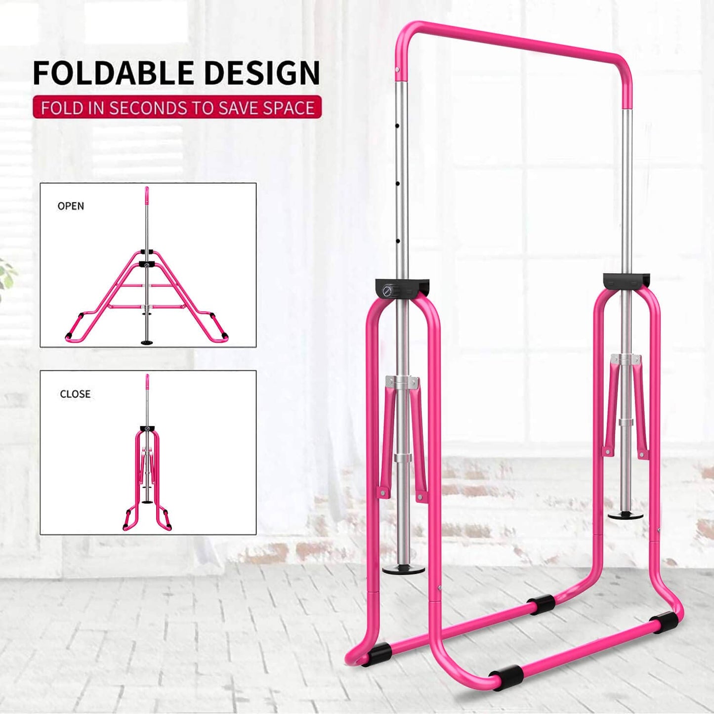 Tepemccu Expandable Gymnastics Bars, Adjustable Height Gymnastic Horizontal Bars, Children Folding Training Bar for Kids