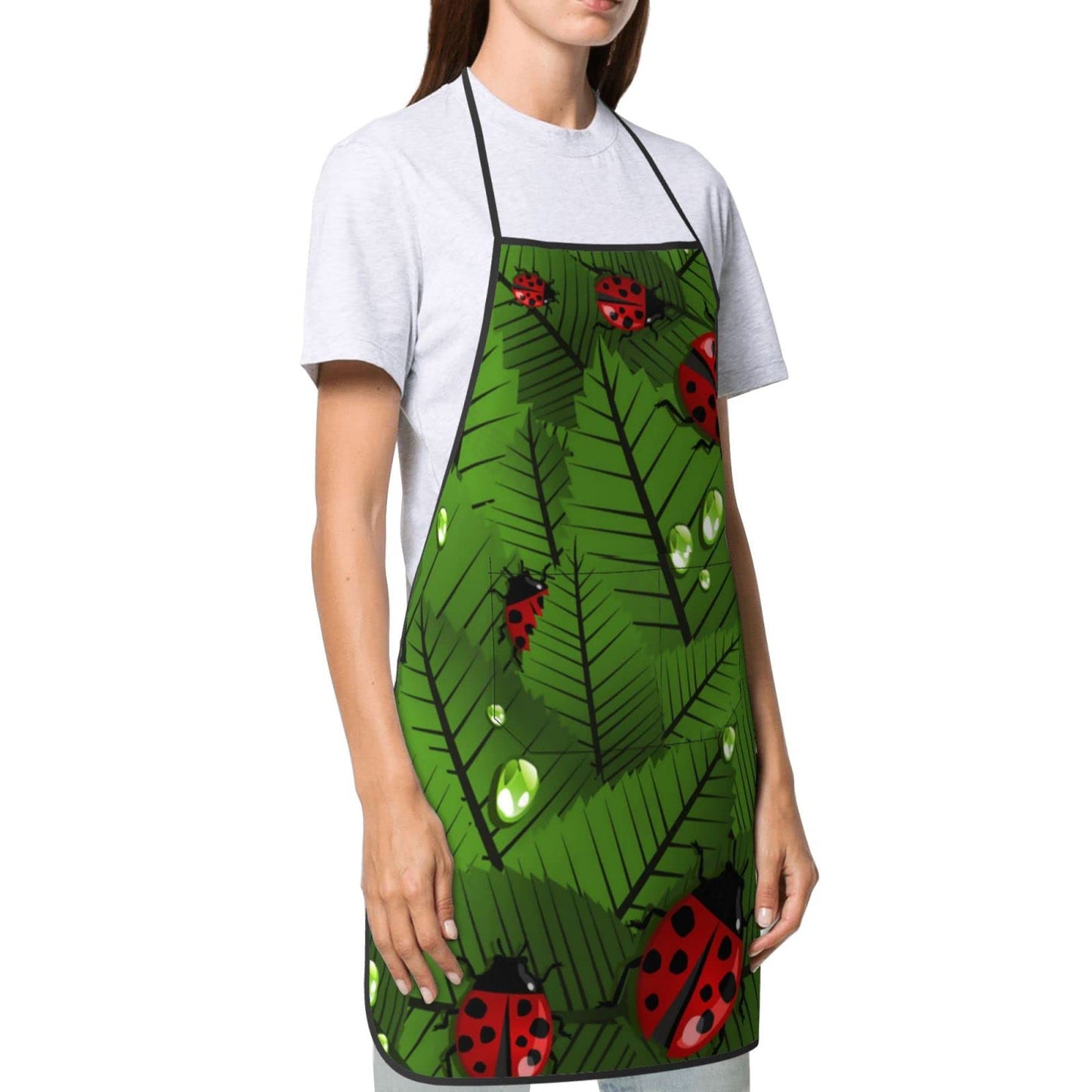 DCEHGEW Apron Gift Leaves And Ladybugs Print Apron,Women Girls Cooking Kitchen Apron With Pockets