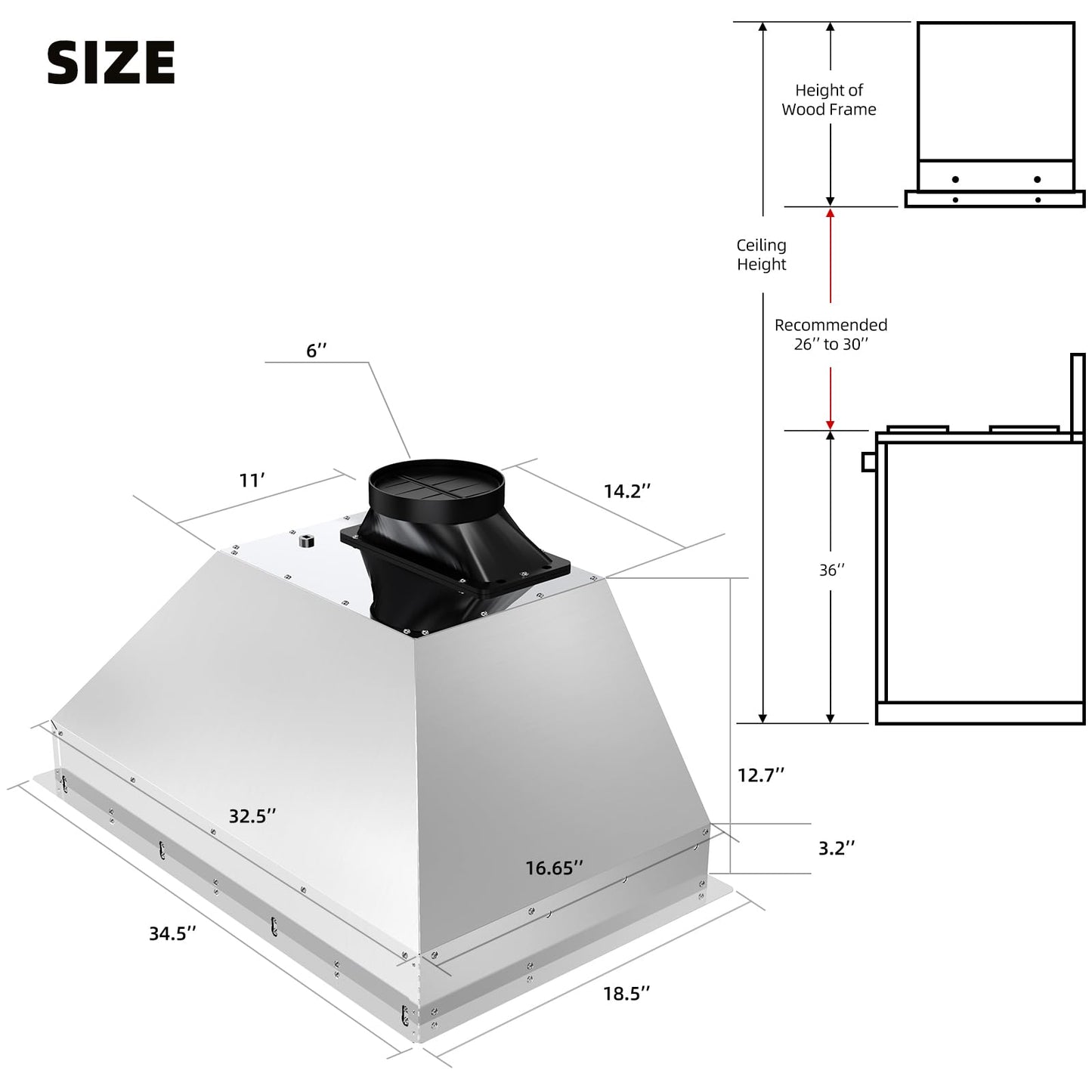 36 Inch Insert Range Hood with Voice/Gesture/Touch Control, 900 CFM Built-in Kitchen Hood Vent with 4 Speed Exhaust Fan, Memory Mode, Adjustable Lights, Ducted/Ductless Convertible