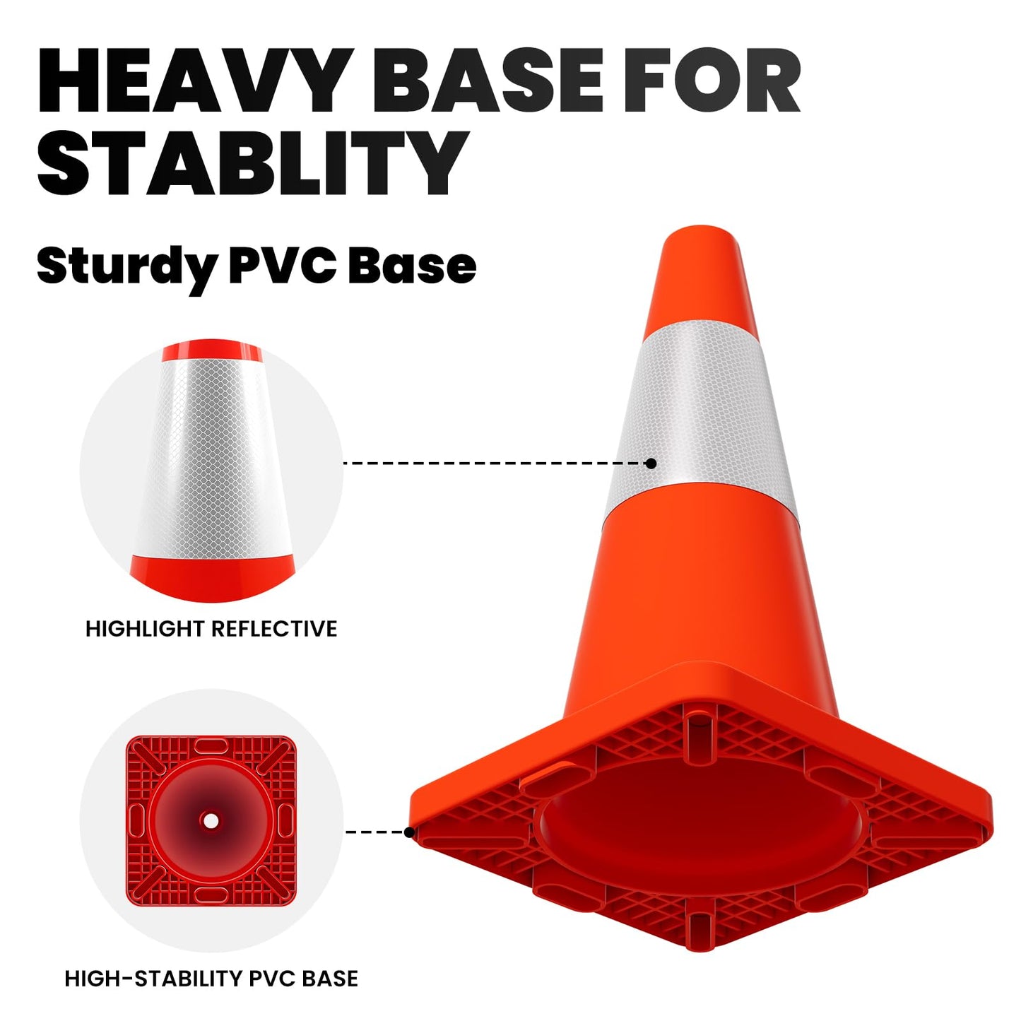 40 Pack 18 Inch Traffic Cones with Reflective Tape, Safety Road Parking Cones with Weighted Base, Collapsible PVC Construction, Orange Cones for Construction Zone, Event Barricade or Driveway