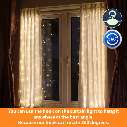 HXWEIYE Short Curtain Lights - 96 LED Warm White Fairy Lights with Timer & Clips | 3.3x5 Ft for Bedroom & Events