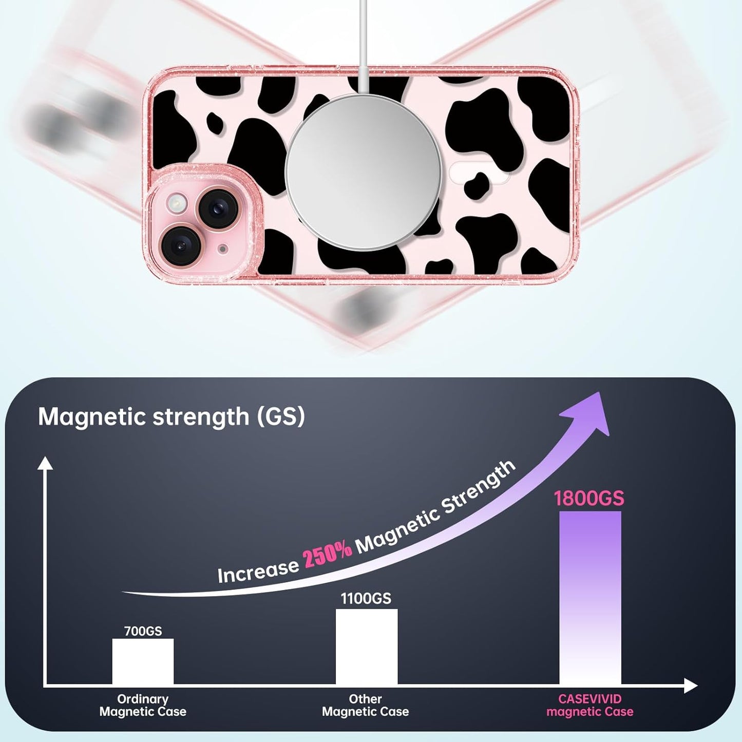 casevivid 15 6.1" Magnetic for iPhone Magsafe Case Cute Aesthetic - Glitter Pink Phone Case with Camera Protector