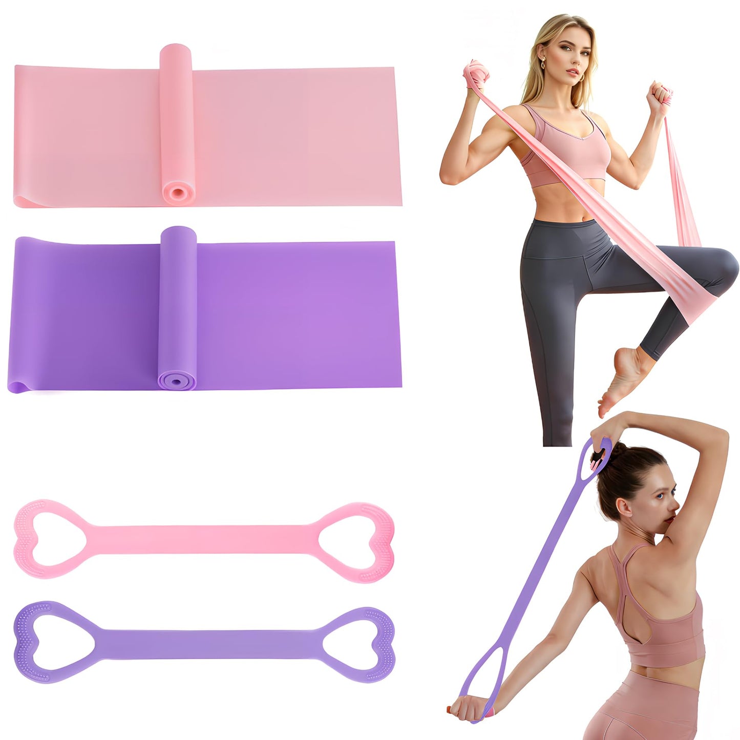 Muaoush Resistance Bands, Figure 8 Resistance Band, 4 Pack - Latex-Free Exercise Bands for Home Gym, Strength Training & Physical Therapy | Yoga, Pilates, Glute Workouts | Portable Elastic Bands