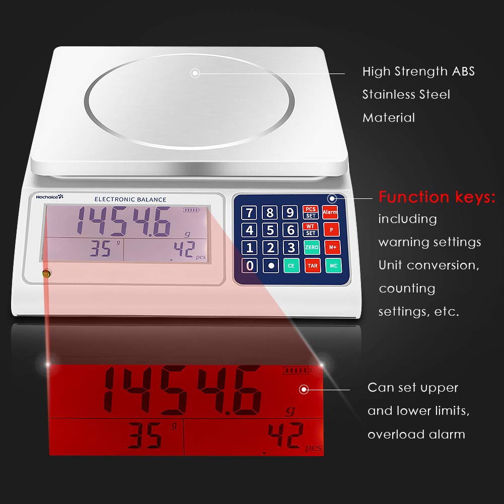 Hochoice Industrial Counting Scale Gram Scales for Parts and Coins 66lb/0.00022lb-30kg / 0.1g Accuracy with RS232 Port for Connecting Computer or Printer