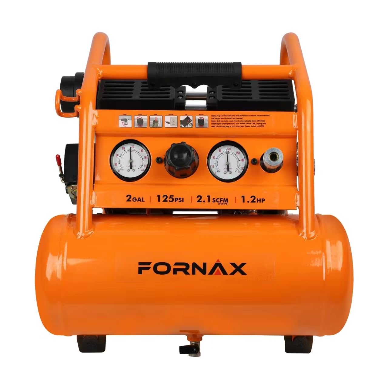 FORNAX Air Compressor Portable 2 Gallon, 1.2 HP 2.1 SCFM@ 90 PSI Oil Free, Max Pressure 135 PSI, 65 dB Silent Air Compressor for Auto Repair, Tire Inflation, Airbrushing, Nailing