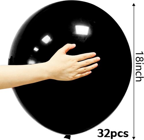 Big Balloons 32-Pack - 18-Inch Round Black Latex Party Balloons for Birthday & Wedding Decor