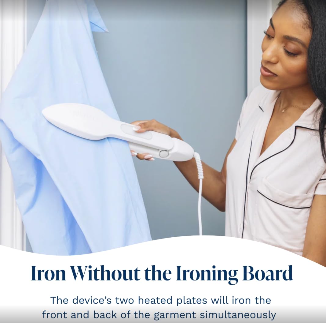 Nori Press Travel Steam Iron - Handheld Iron With Optional Steam Feature - No Ironing Board Required - Easy to Use w/ 6 Fabric Settings - Removes Wrinkles - User Manual Included - Navy