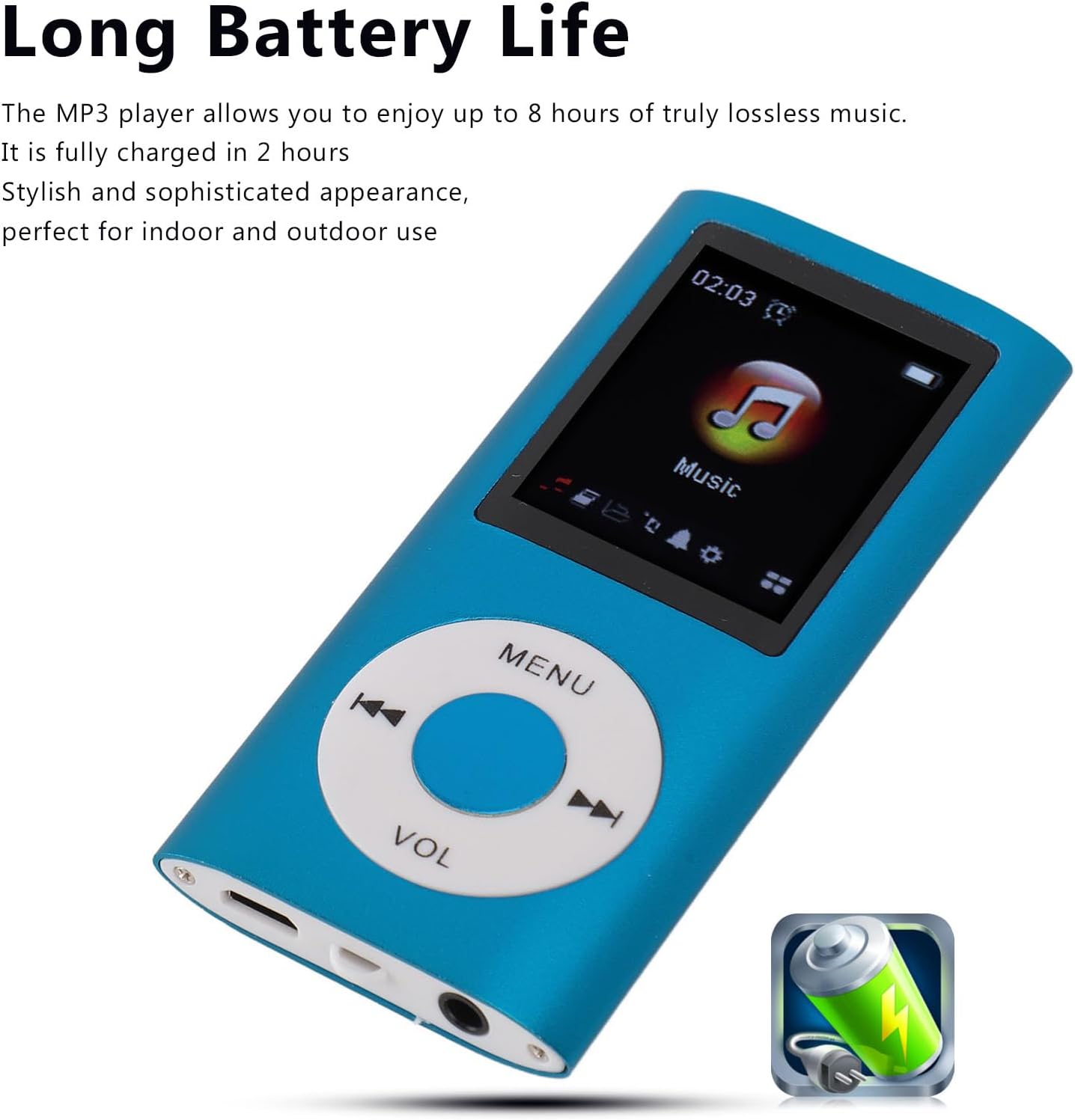 Zopsc MP3 MP3 1.8 Inch 7 8GB Player, Portable HiFi Lossless Digital Player with TFT Screen, Sound Effect Modes