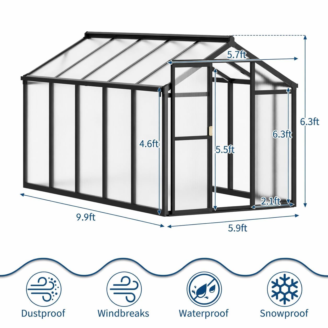 Greenhouse, 6x10 FT Greenhouse for Outdoors, Walk-in Green House with Ground Nails and Vent Windows, Sliding Lockable Door, Polycarbonate Greenhouses for Outside Garden Backyard, Quick Setup, Black