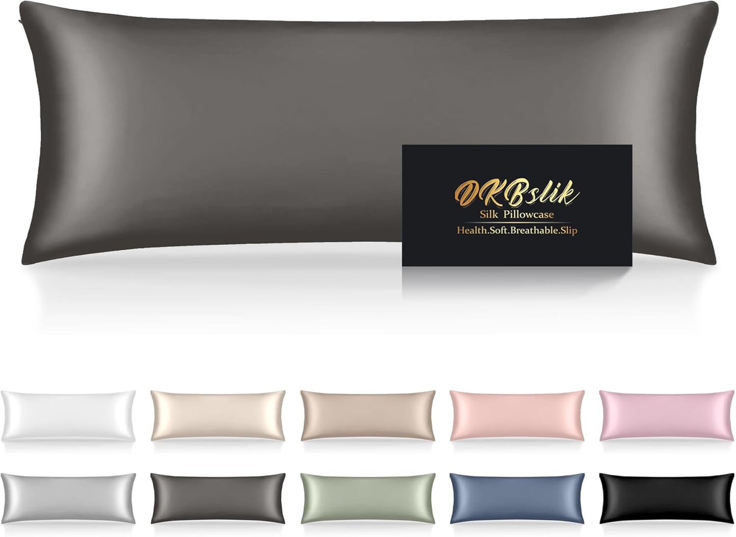 Skiennix Mulberry Silk Body Pillow Case - Smooth, Cooling & Anti-Acne | 20x54 Dark Gray Cover