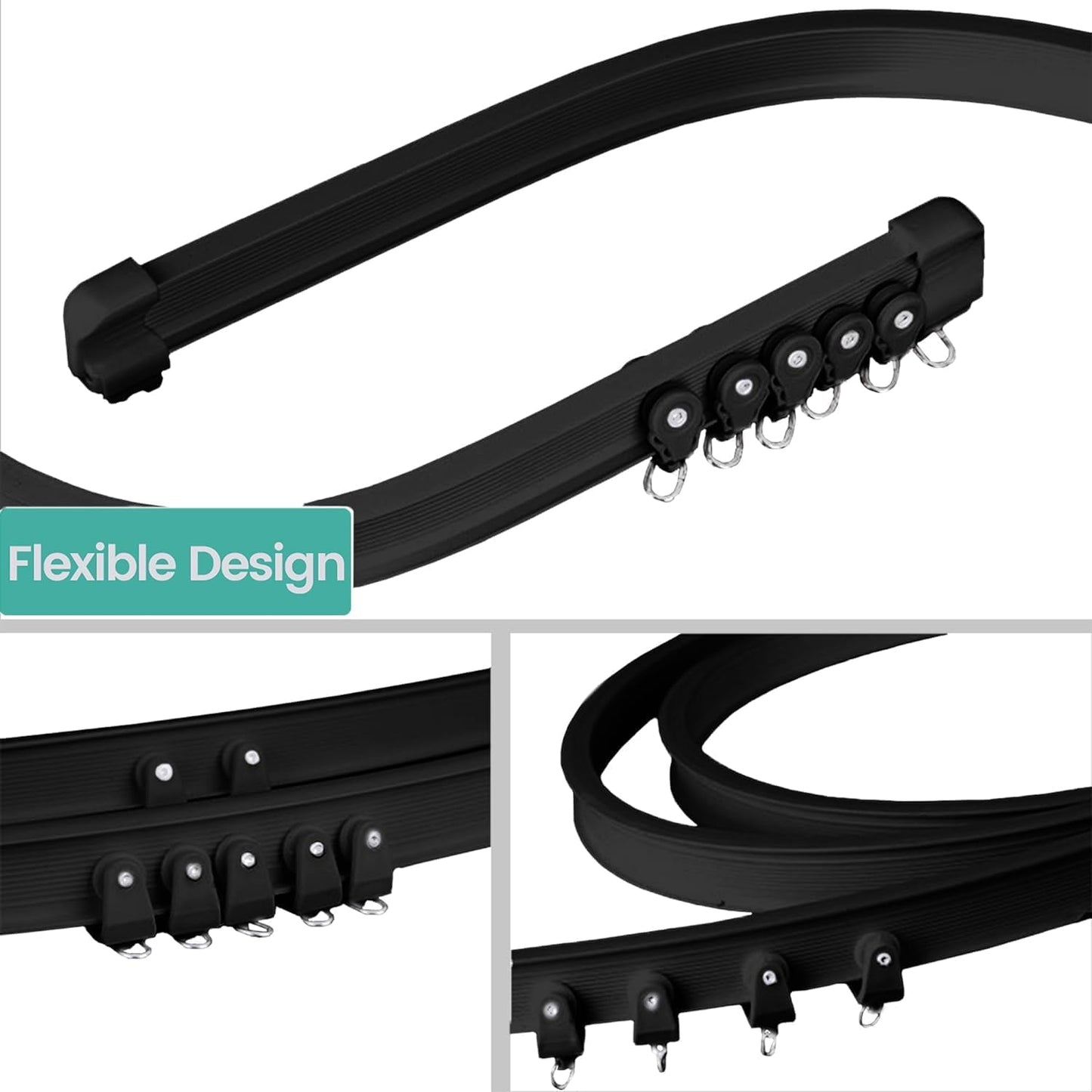 Room Divider Curtains Flexible Ceiling Tracks set Curtain track Ceiling Mount Blackout Curtain for Living Room Bedroom Ceiling Curtain Rod Privacy Dividers Panel W180xH108 Light Grey Drape&Black rail