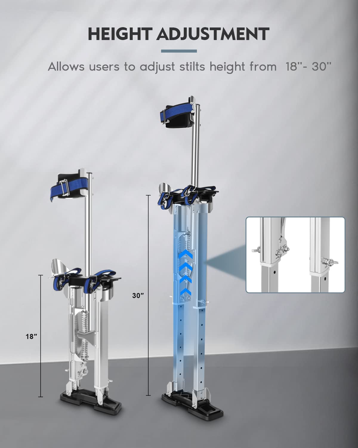 GCCSJ 18''-30'' Stilts for Adults Adjustable Heights Aluminum Work Stilts with Protective Knee Pads for Sheetrock Drop Ceiling Painting Painter or High Shrub Trimming