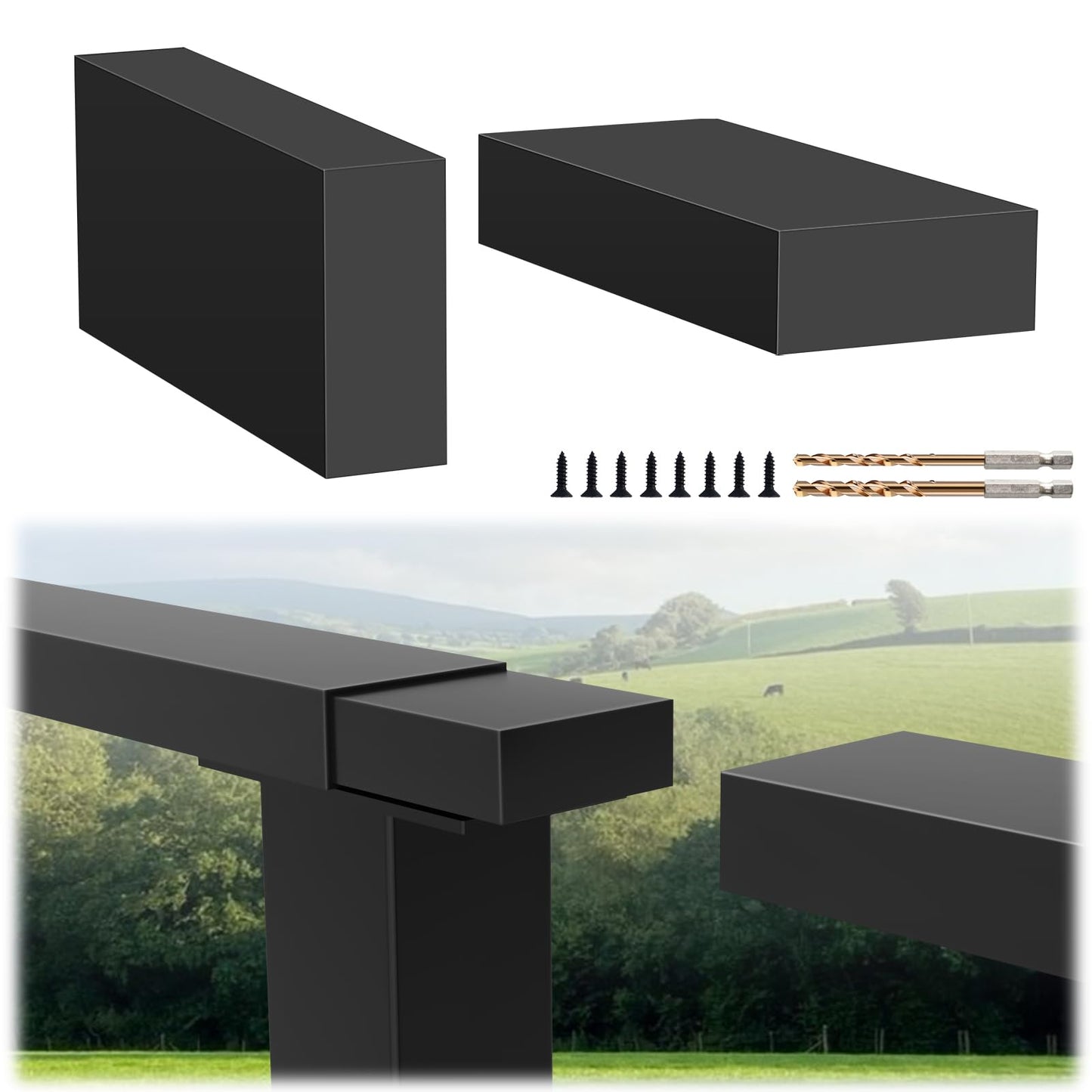 ZBuildMars 2 Pack Handrail Connector, 120mm x 46mm x 21mm, Black, POM Material, Polished Finish, Ideal for 50x25mm Stainless Steel Flat Handrails