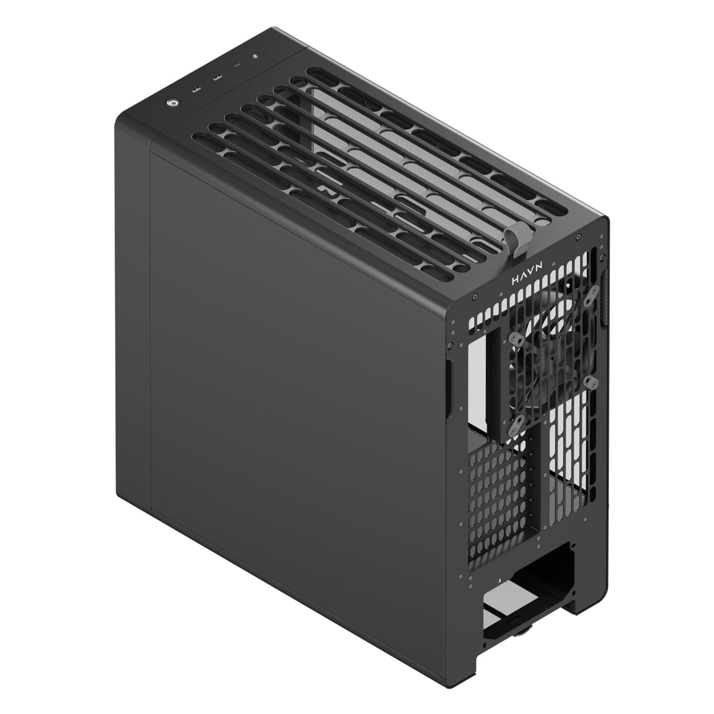 HAVN BF 360 Flow High Airflow ATX Mid Tower PC Case, Semi-Open SGCC Steel Frame, SimpliCable Cable Management, 2X 180mm Fan, 1x 140mm Fan 360mm Radiator Mounts, Magnetic Panels – Black