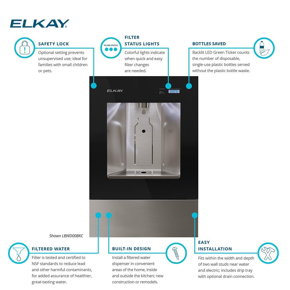 Elkay ezH2O Liv Built-in Filtered Water Dispenser, Non-refrigerated, Midnight