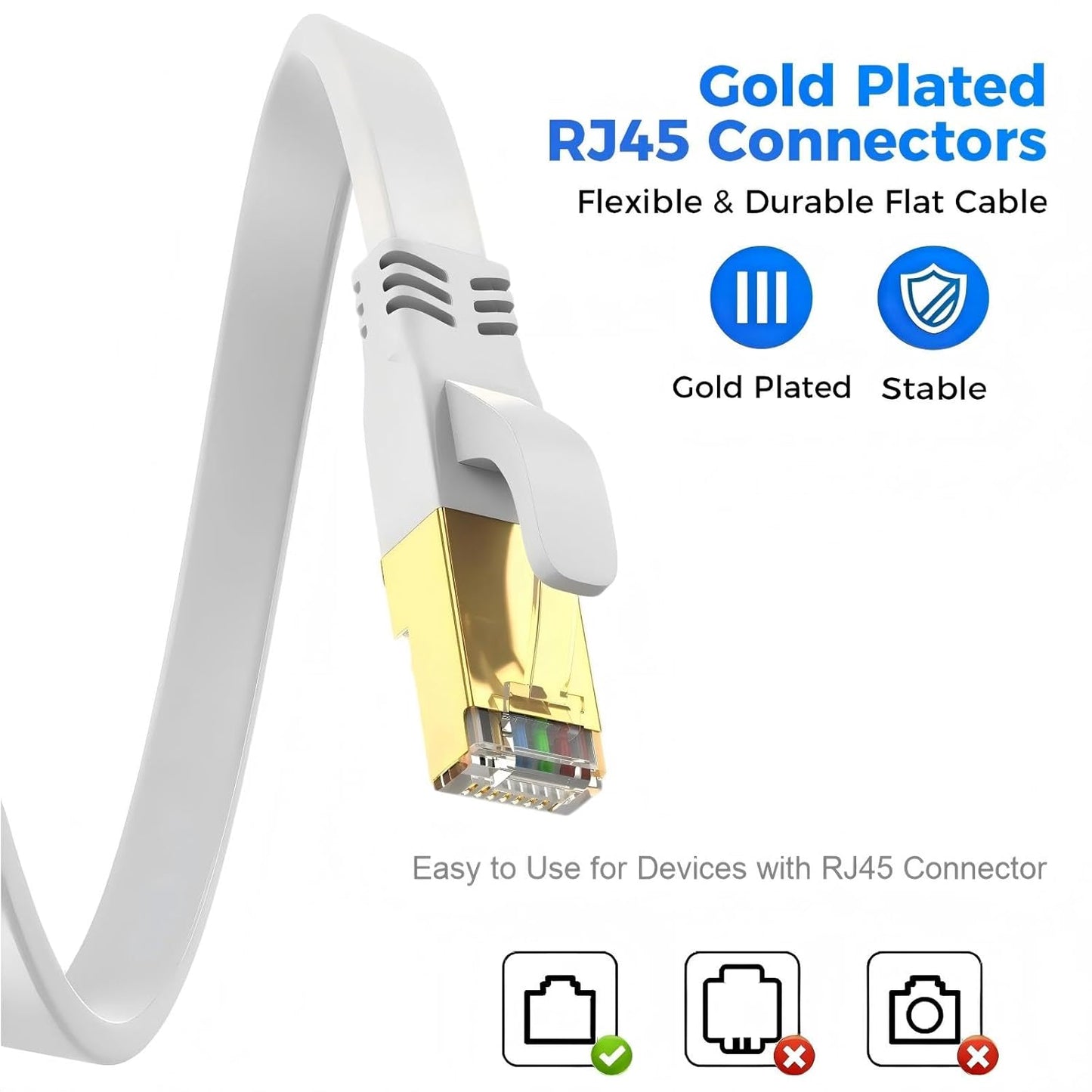 YSONG 8 6 RJ45 40Gbps 2000Mhz Cat7/Cat6/Cat5-White Cat Ethernet Cable FT, Outdoor&Indoor High Speed Heavy Duty Network