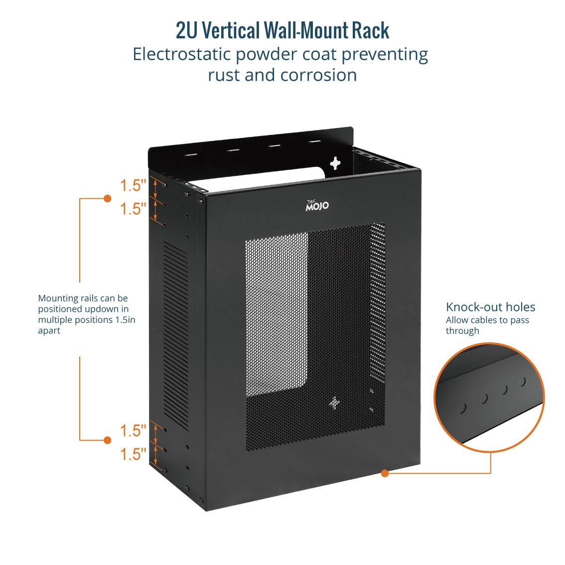 Tecmojo 2U Vertical/Horizontal Wall Mountable Server Rack, with Vented Enclosure for 19" IT Equipment, Cable Modems, Telecom, A/V, Black