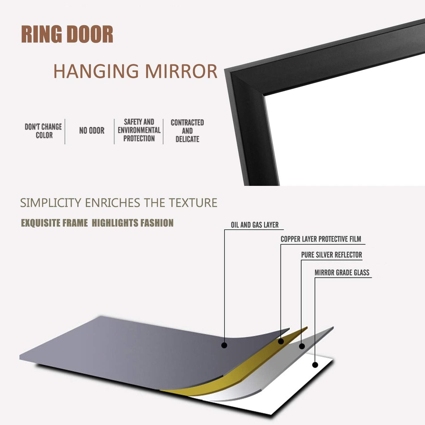 Natsukage Wall Mirror Full Length Mirror Wall Mounted Mirror Full Body Mirror Dressing Mirror for Bathroom/Bedroom/Living Room Polymer Thin Frame No Stand (Black, 43'' x 16'') JJ01002AAF-N-USAM022
