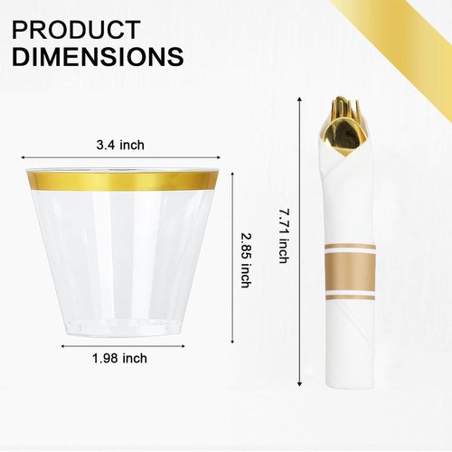 M MCIRCO Gold Dinnerware Set - 350 Pieces with 100 Plastic Plates, 50 Cups & Silverware for 50 Guests