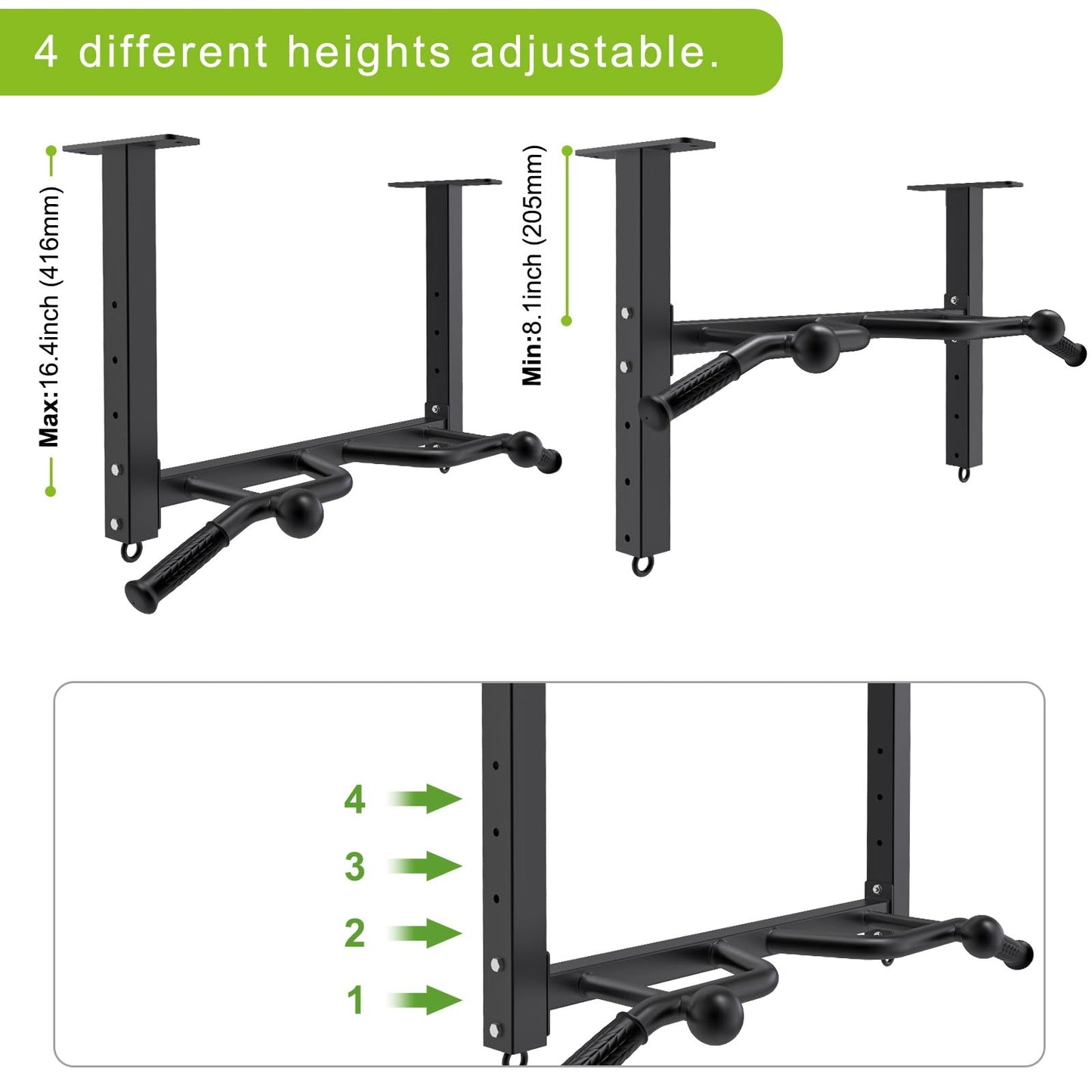 Kipika 32" Ceiling Mounted Pull Up Bar - Heavy Duty, Highly Adjustable, Multifunctional Chin Up Bar - Home Gym System with Punching Bag Hanger and Resistance Bands Training (Ceiling Mounted Pull Up Bar with Ball)
