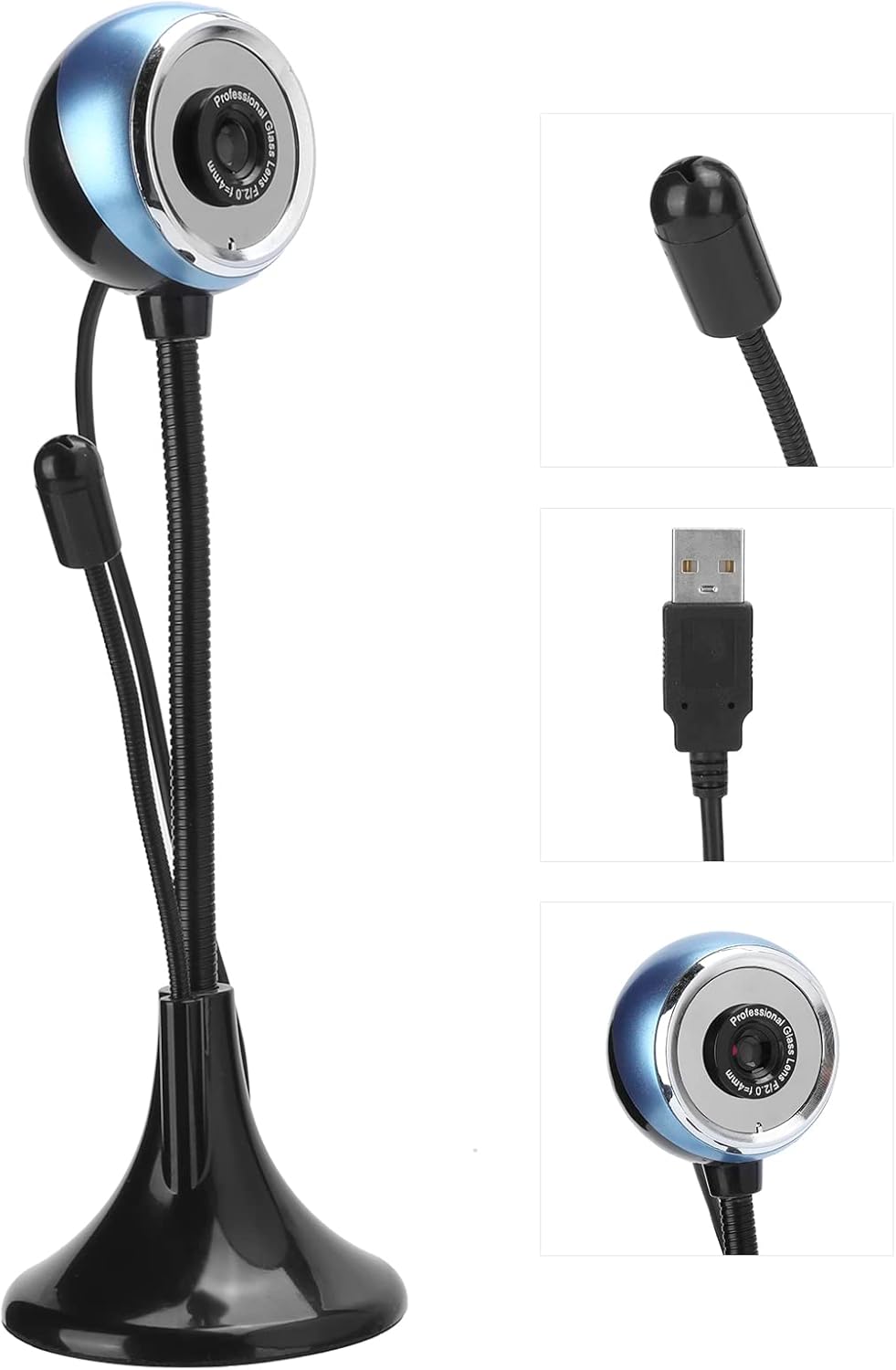 ASHATA 360 480P Mini Web Camara with Microphone, Degree Rotated USB HD Webcam for Desktop PC Laptop Video Calling