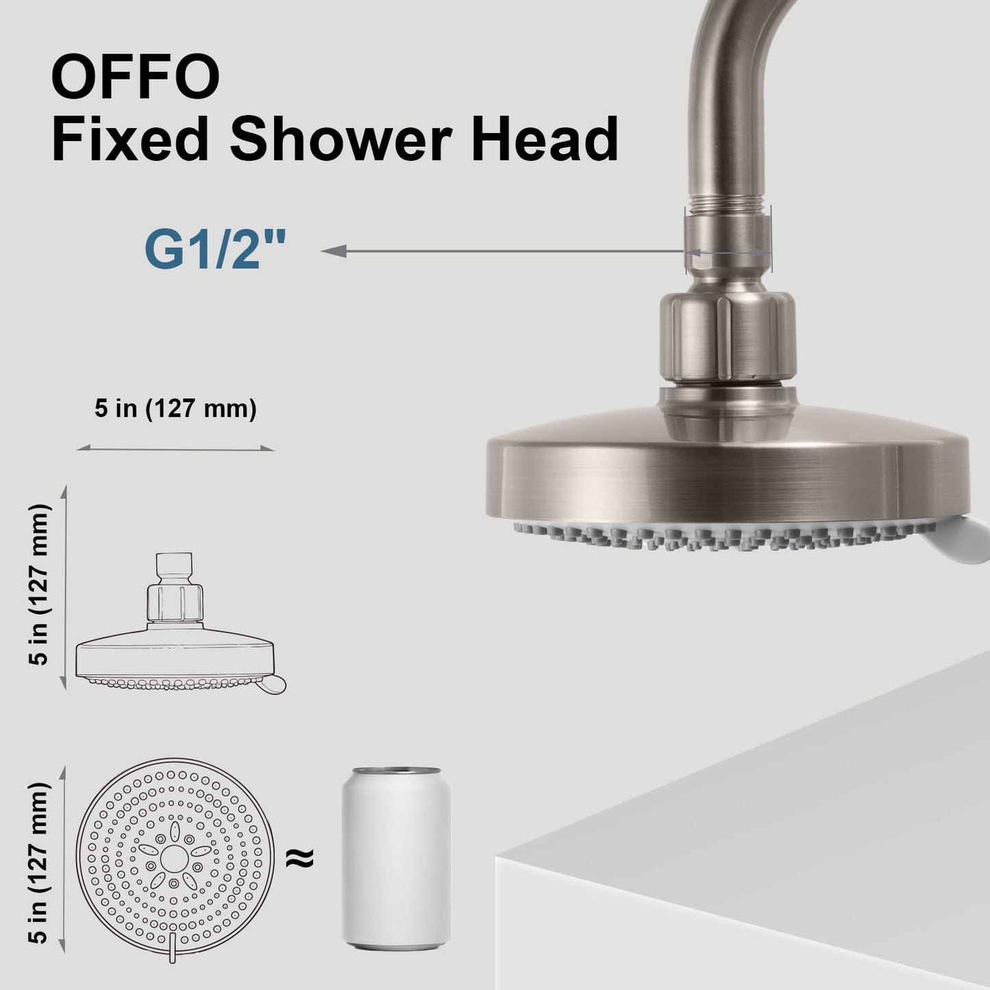OFFO Shower Head, High Pressure Shower Head with 6 Mode, Fixed Showerheads for Strong Water Flow & Relaxing Shower Experience, Chrome
