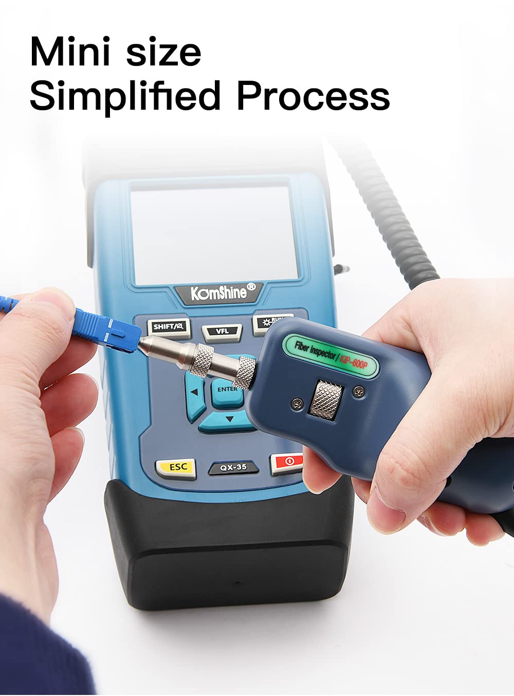 Live PON OTDR 1625nm Komshine QX55 1310/1550/1625nm 32dB Pass 1:16 Fiber Splitter for CAT5 CAT6 w/Visual Fault Locator VFL 1mW + SM Optical Light Source + Fiber Microscope Inspection Probe 400 Times
