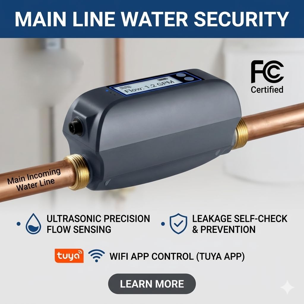 Haozee WiFi Smart Water Valve and Auto Shut-Off, Automation Scene Works with Leak Detector, Water Flow Meter, Built-in Battery, for 3/4" Diameter DN20 Pipe