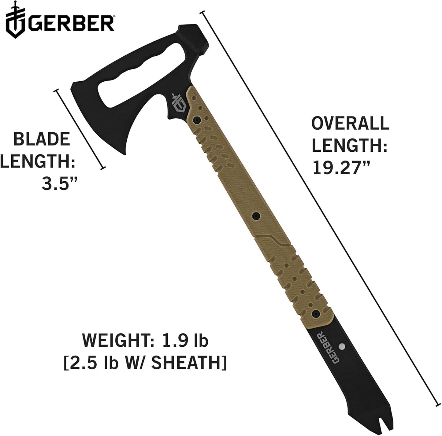 Gerber Gear Downrange Tactical Tomahawk Survival Multitool, Made in USA Camping Axe with Hammer Head and Steel Pry Bar, Includes Sheath with Integrated Molle Straps