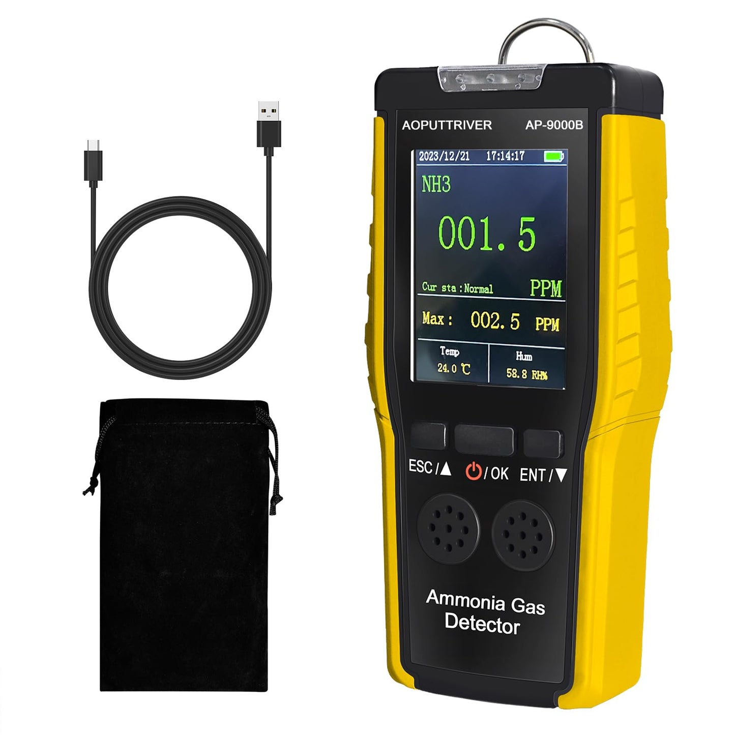 Indoor Air Quality Monitor,Ammonia Gas Detector 0~100 PPM NH3 Monitor| Farm, Poultry, Pig & Livestock,Large LCD Display, Sound & Light Dual Alarms AP-9000B